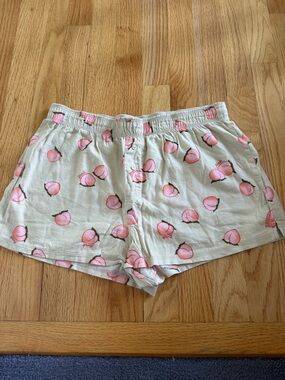 PINK Victoria's Secret Peach Fruit Print Flannel Sleep Boxy Shorts